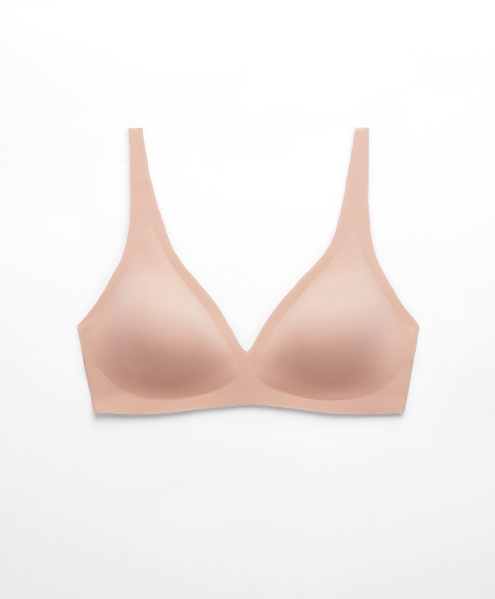 Oysho Invisible Laser-cut Halterneck-style Bra Beige | OIUM76539