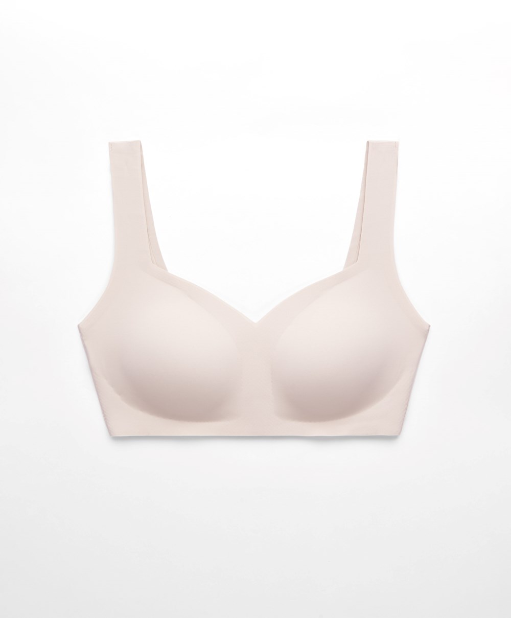 Oysho Invisible Laser-cut V-neck Bra Almond | NBWJ54097