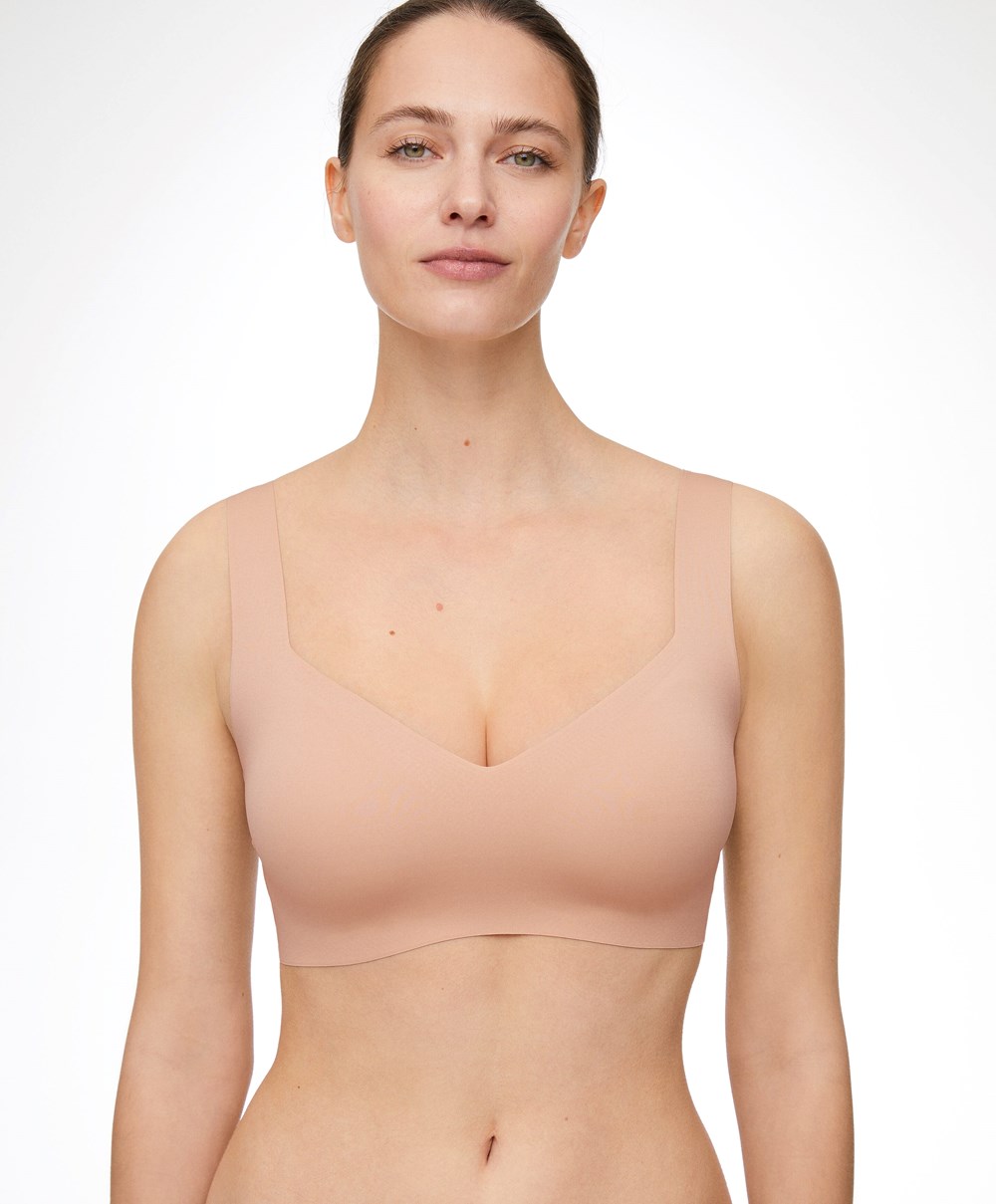 Oysho Invisible Laser-cut V-neck Bra Beige | DXVM48532