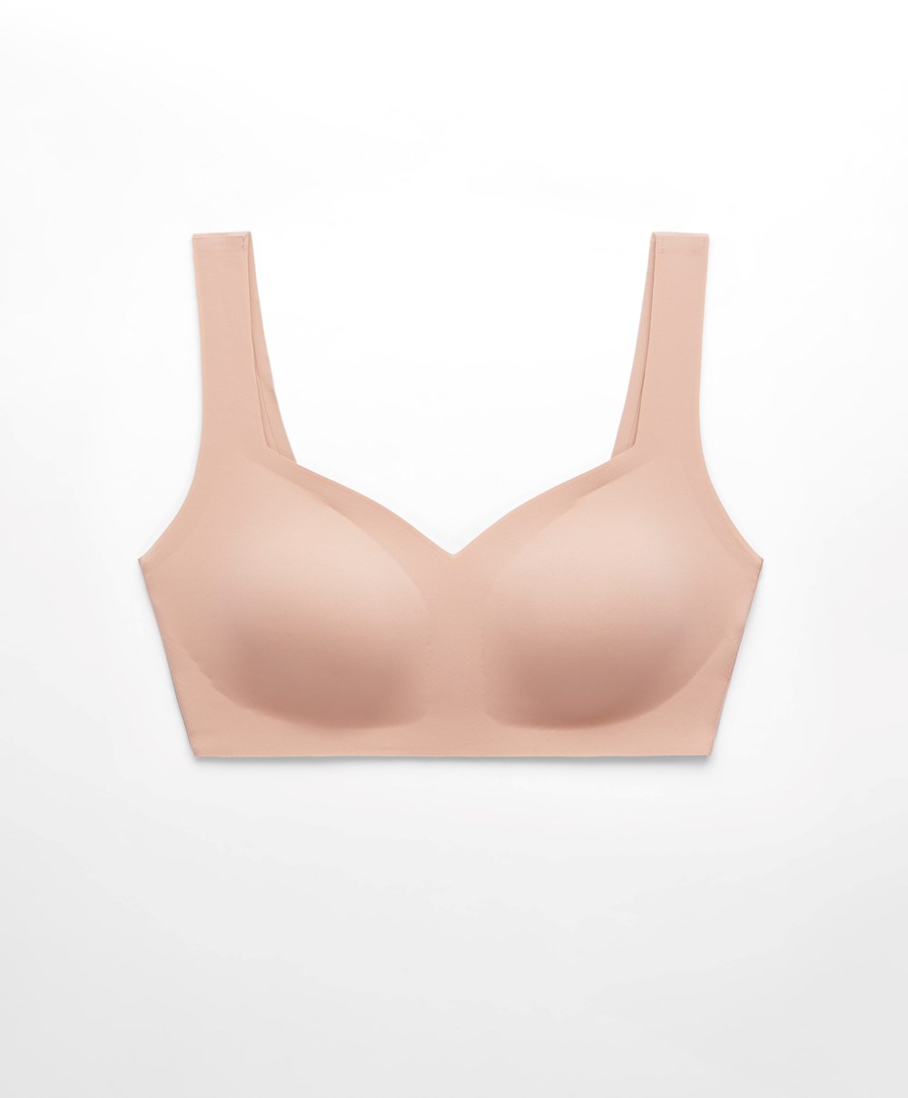 Oysho Invisible Laser-cut V-neck Bra Beige | DXVM48532