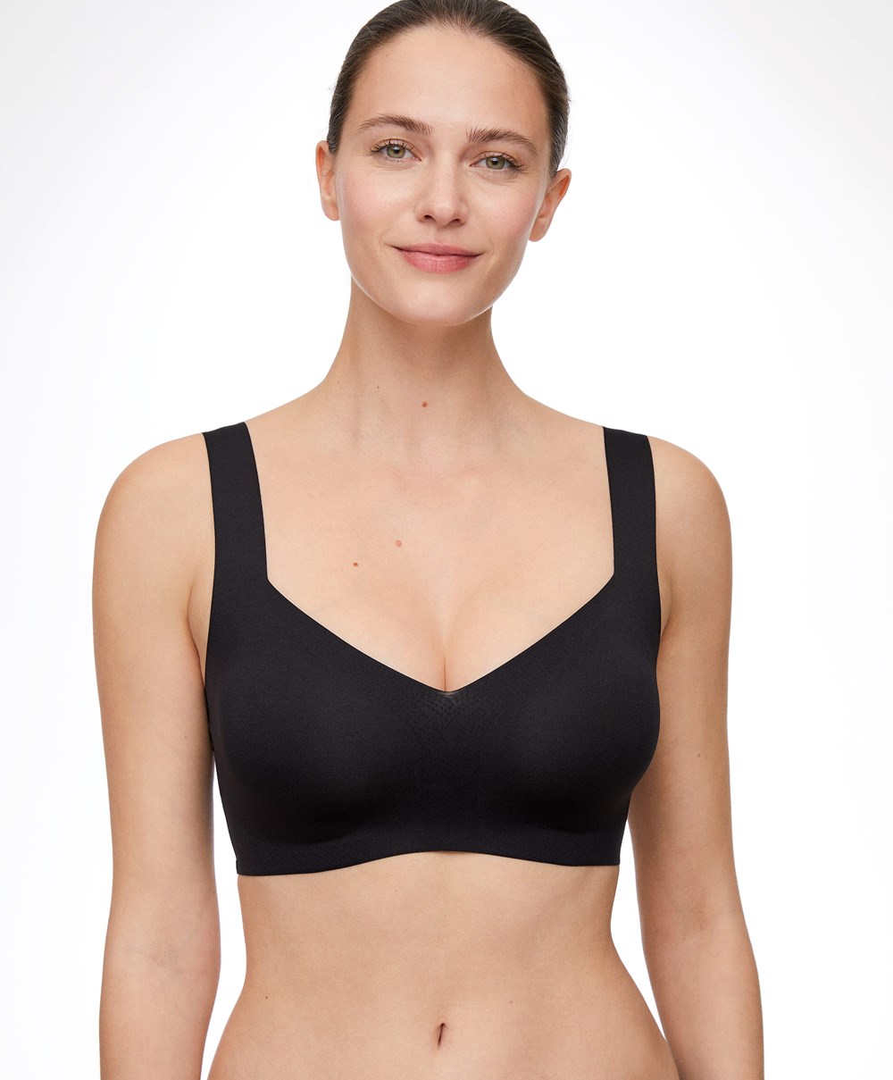 Oysho Invisible Laser-cut V-neck Bra Svarte | SBMZ54092