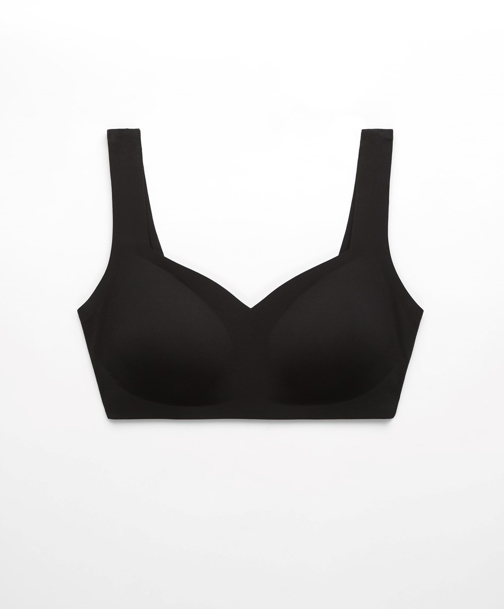 Oysho Invisible Laser-cut V-neck Bra Svarte | SBMZ54092