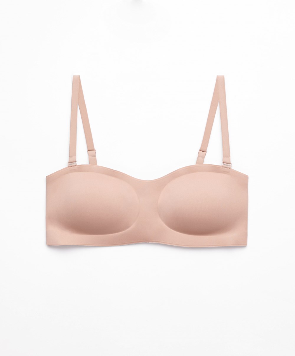 Oysho Invisible Polyamide Bandeau Bra With Removable Straps Beige | EGHQ41823