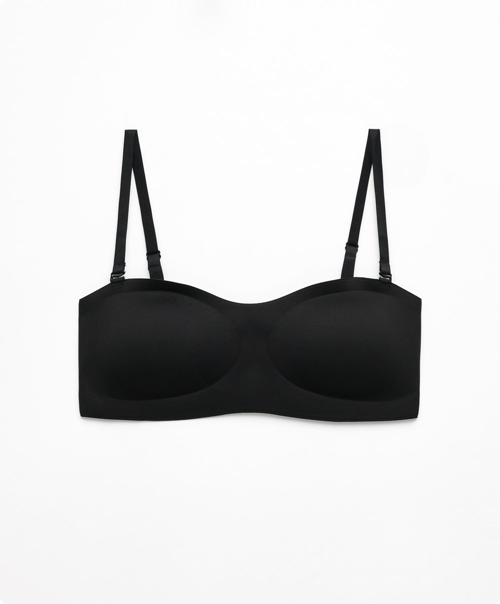 Oysho Invisible Polyamide Bandeau Bra With Removable Straps Svarte | OEHW63075