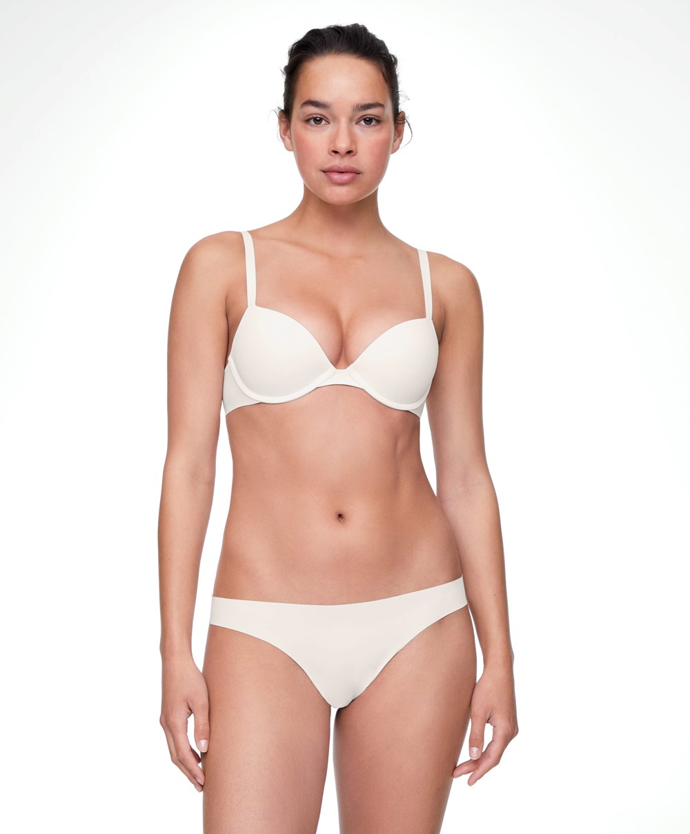 Oysho Invisible Polyamide Thong Pale Ecru | GZOQ53064