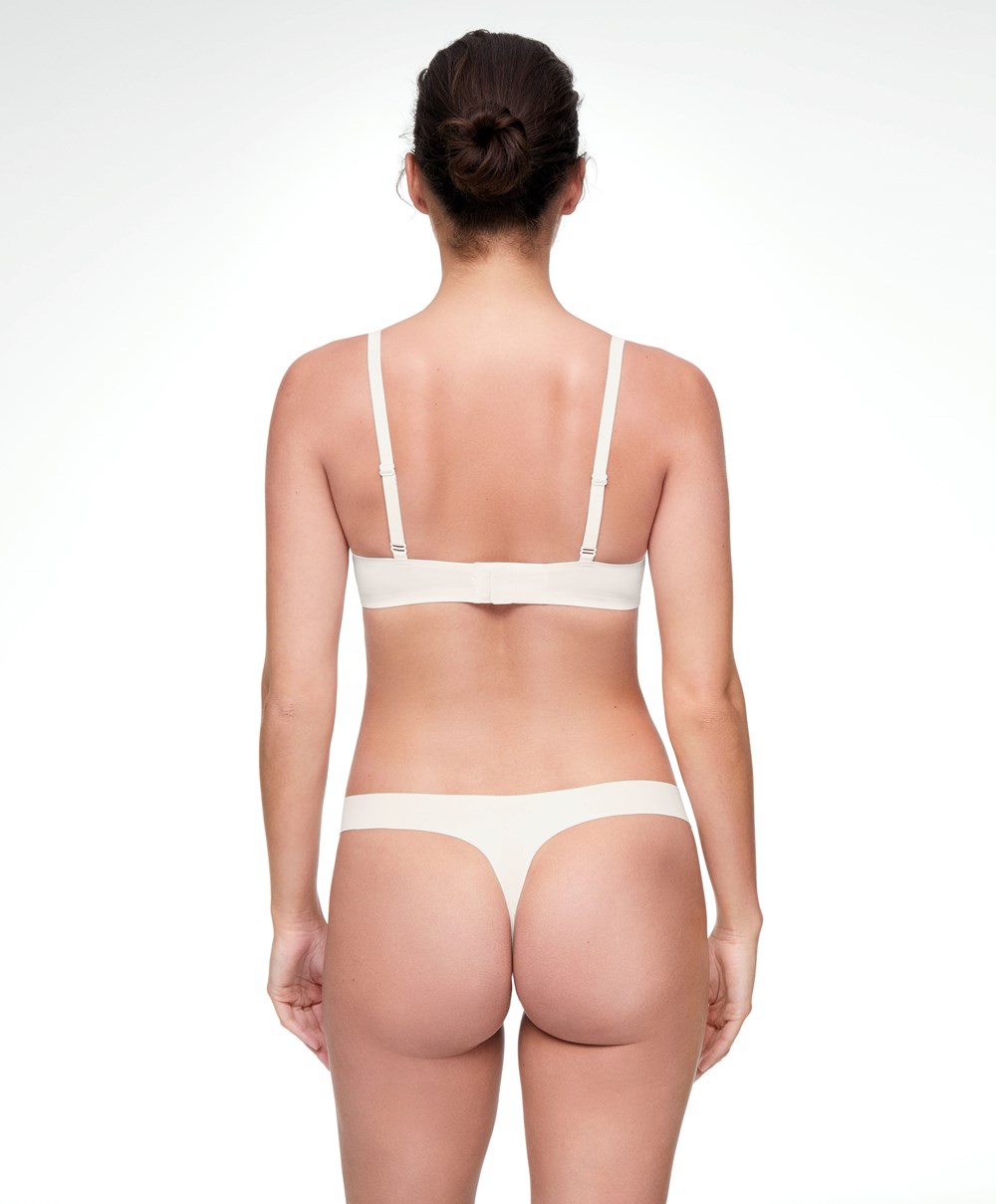 Oysho Invisible Polyamide Thong Pale Ecru | GZOQ53064