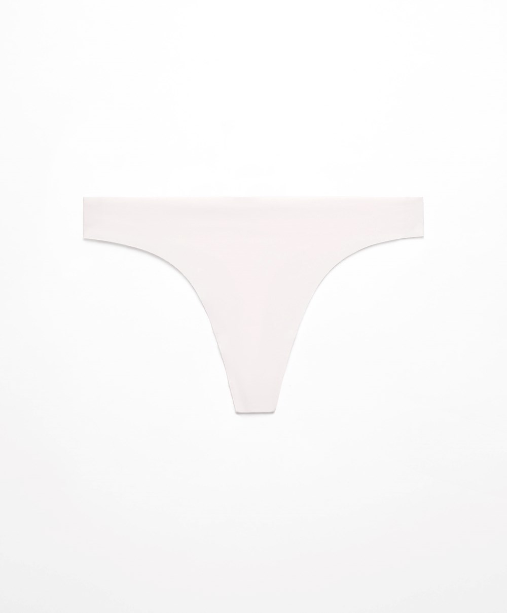 Oysho Invisible Polyamide Thong Pale Ecru | GZOQ53064