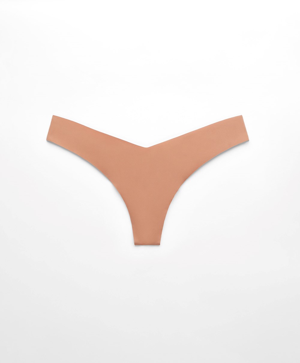 Oysho Invisible “v”-cut Thong Tan | BLTF63895