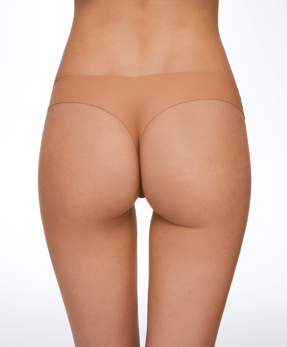 Oysho Invisible “v”-cut Thong Tan | BLTF63895