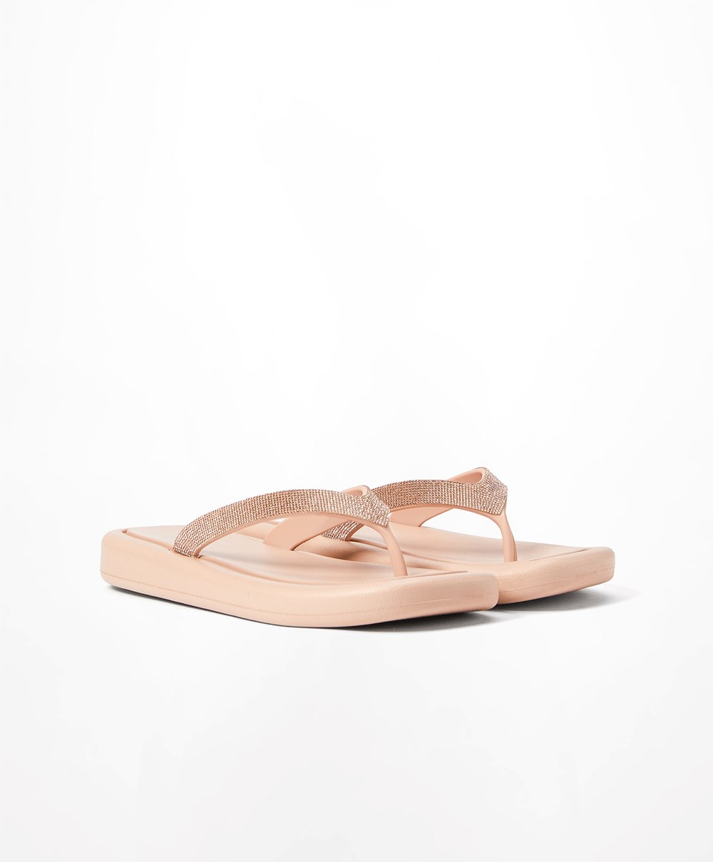 Oysho Jewel Beach Sandals Beige Rosa | HQKR93087