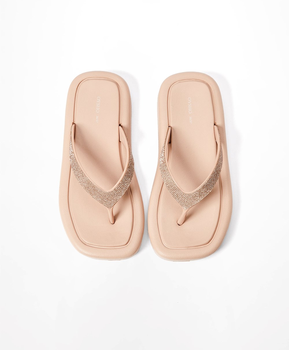 Oysho Jewel Beach Sandals Beige Rosa | HQKR93087