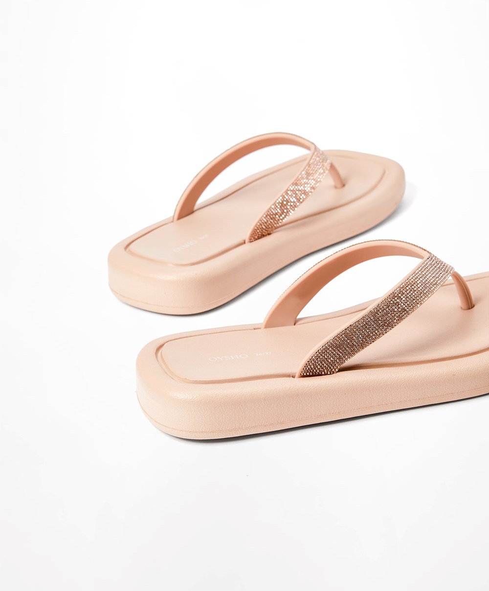 Oysho Jewel Beach Sandals Beige Rosa | KFWB21604