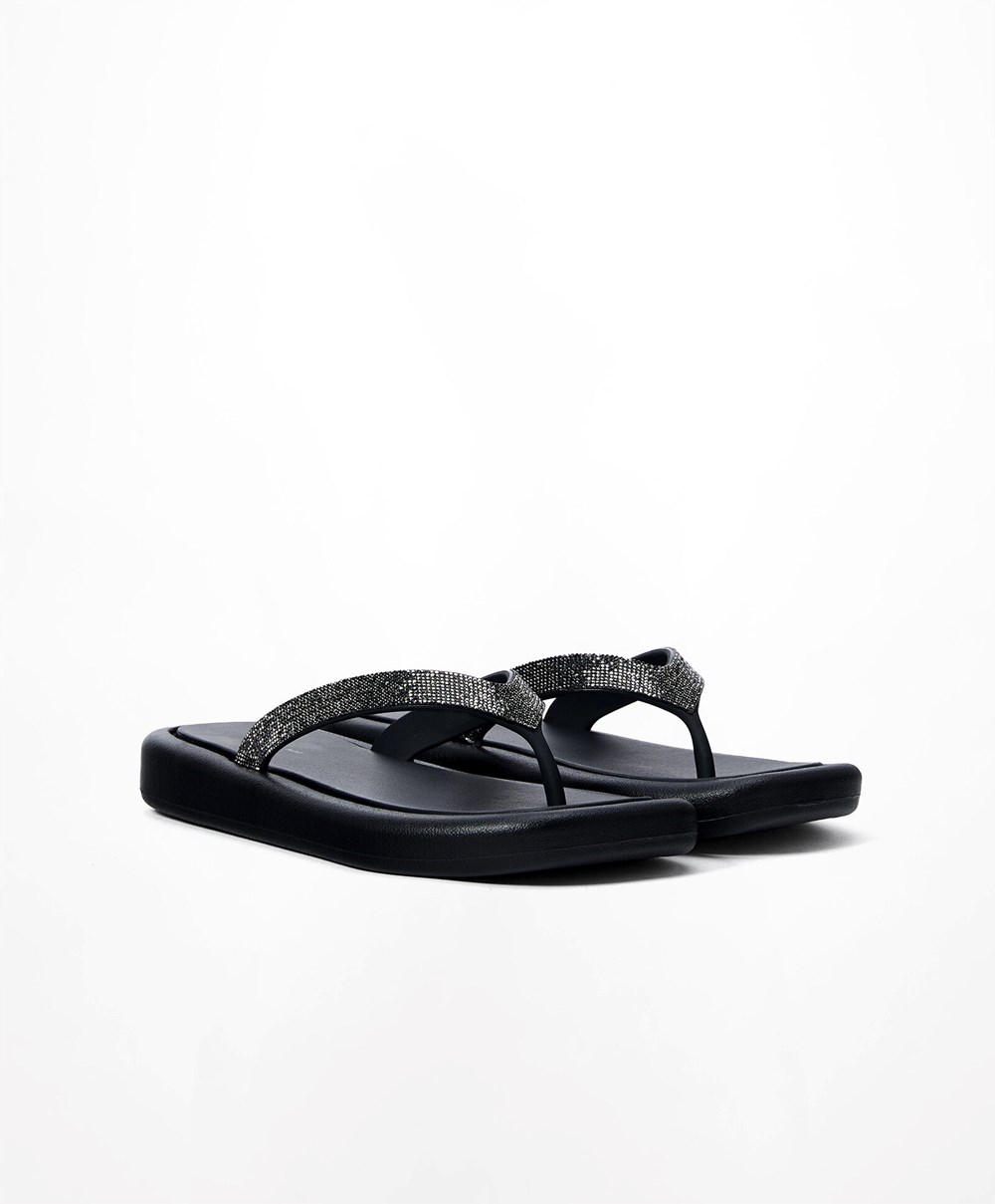 Oysho Jewel Beach Sandals Svarte | JNMP61734