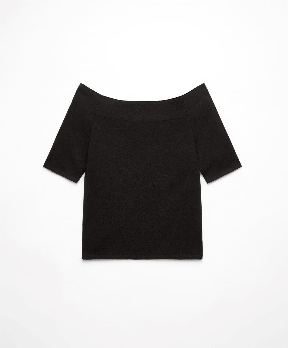 Oysho Knit Off-shoulder Top Svarte | APBR16439