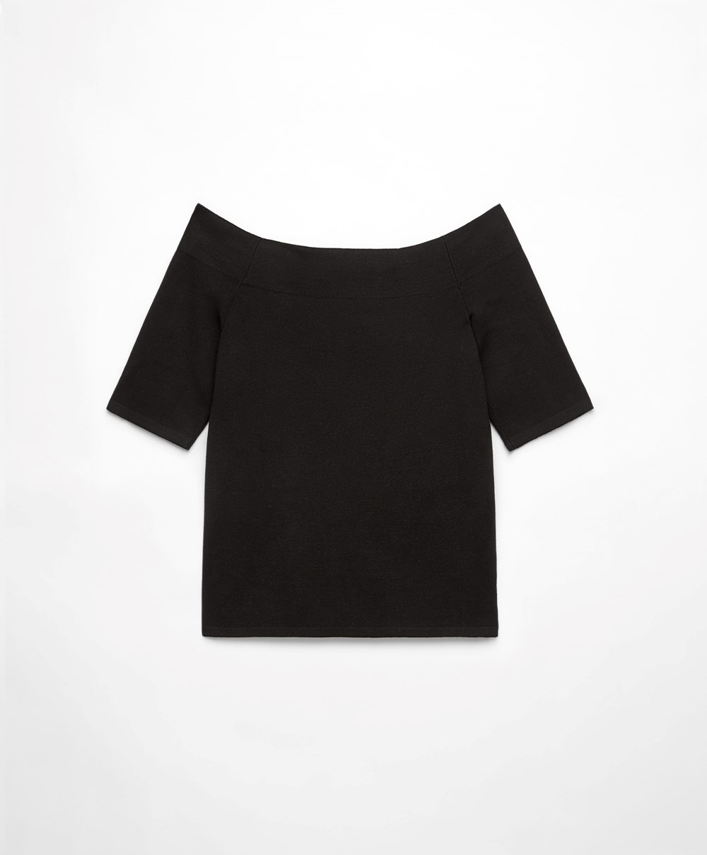 Oysho Knit Off-shoulder Top Svarte | APBR16439