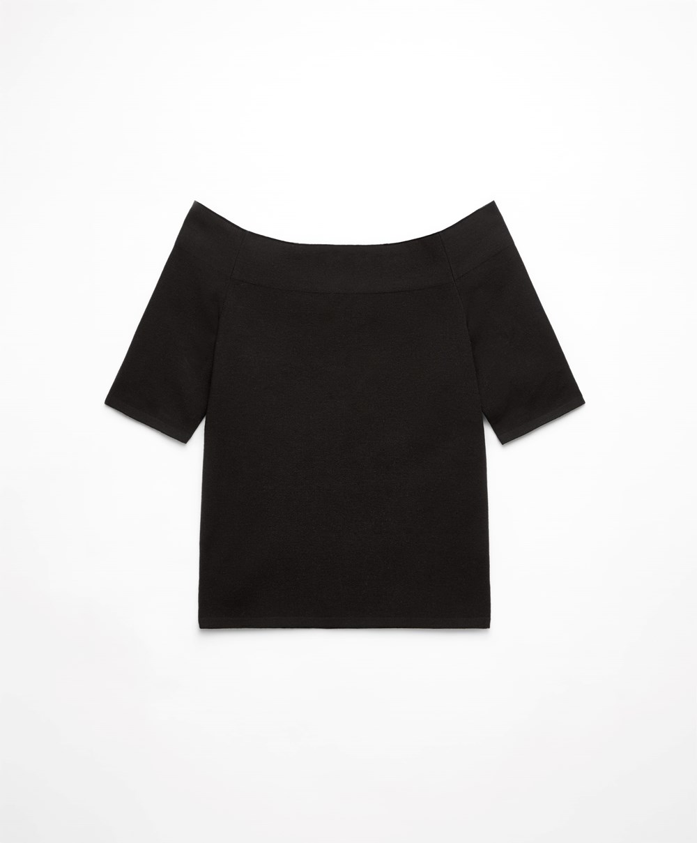 Oysho Knit Off-shoulder Top Svarte | BFNZ54127