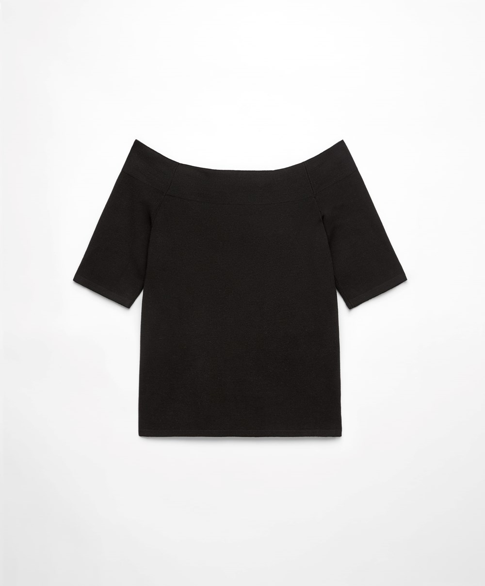 Oysho Knit Off-shoulder Top Svarte | BFNZ54127