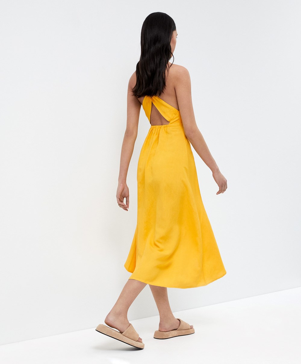 Oysho Knot Back Linen Halterneck Kjoler Mid-yellow | ASMW06539