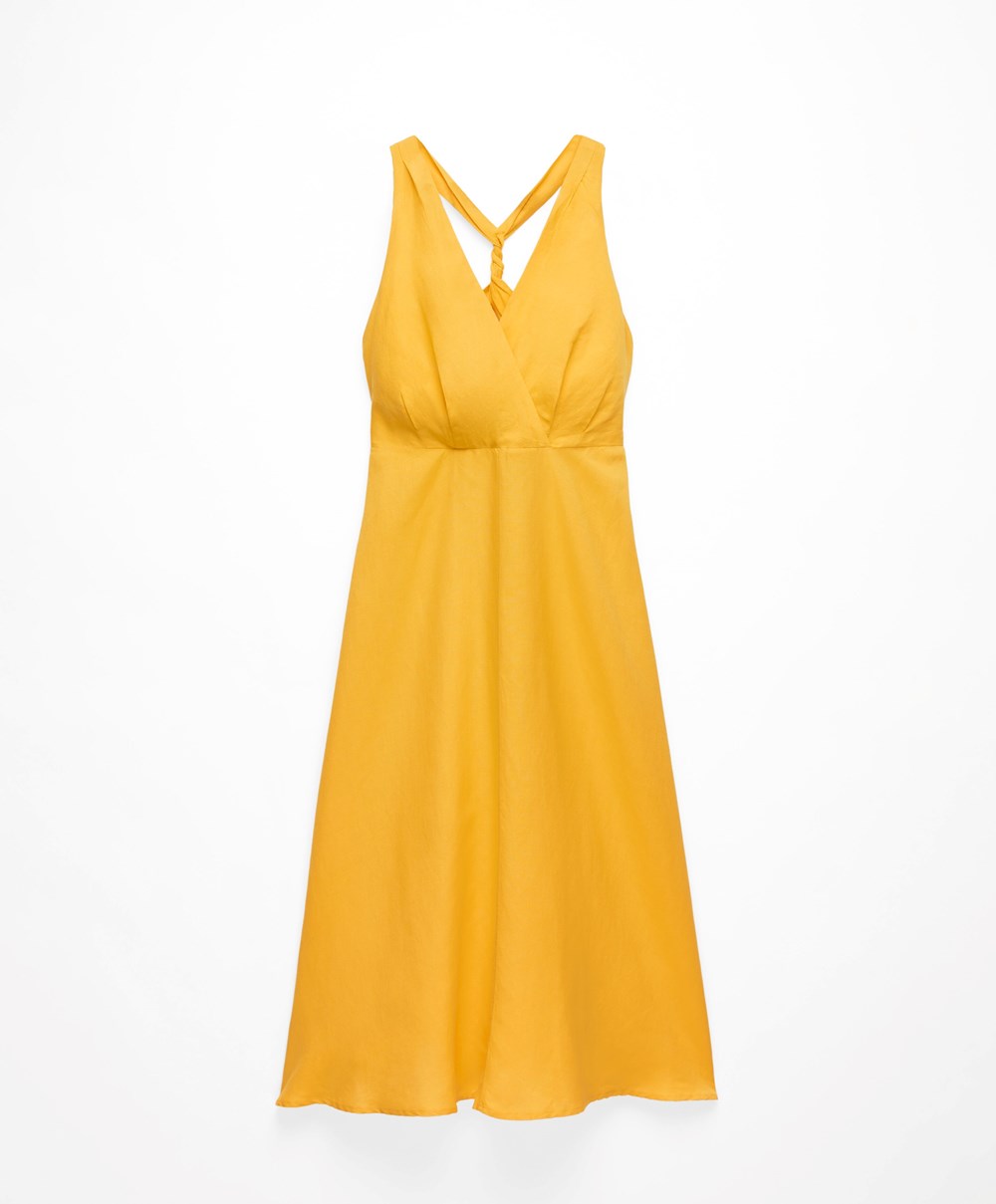 Oysho Knot Back Linen Halterneck Kjoler Mid-yellow | ASMW06539