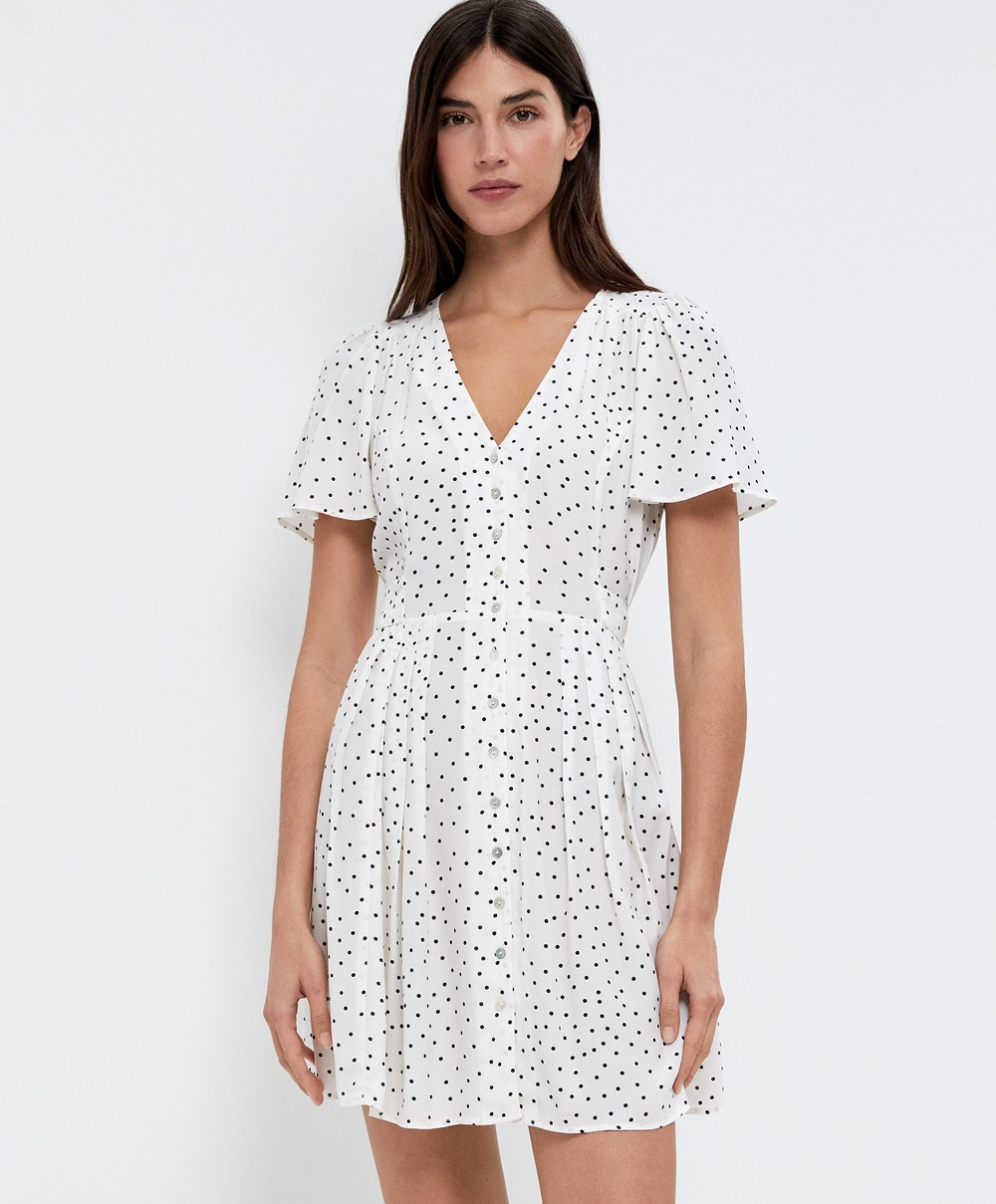 Oysho Kort Polka Dot Kjoler Ecru | FHXN47615