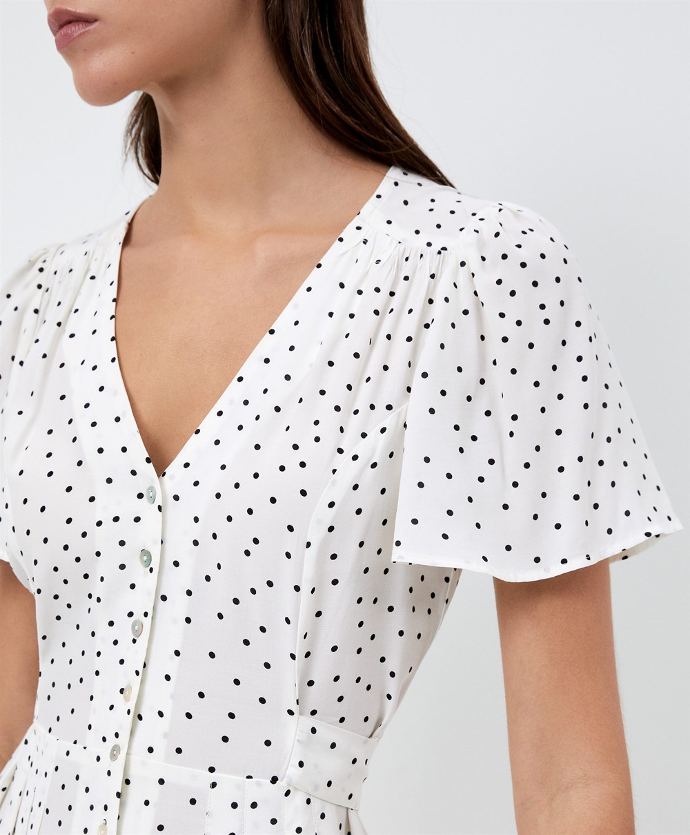 Oysho Kort Polka Dot Kjoler Ecru | FHXN47615