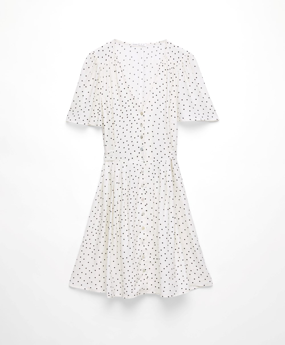 Oysho Kort Polka Dot Kjoler Ecru | FHXN47615