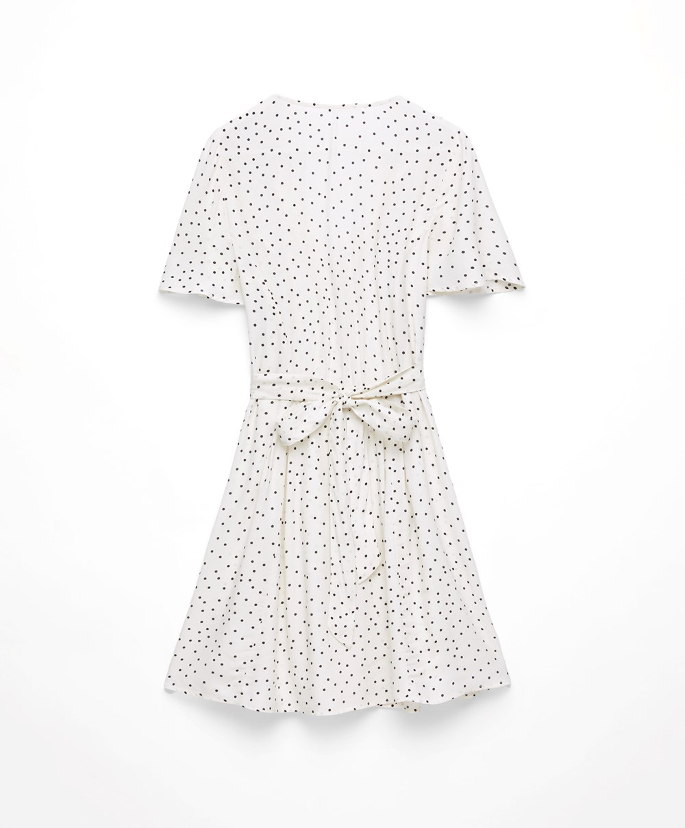 Oysho Kort Polka Dot Kjoler Ecru | FHXN47615