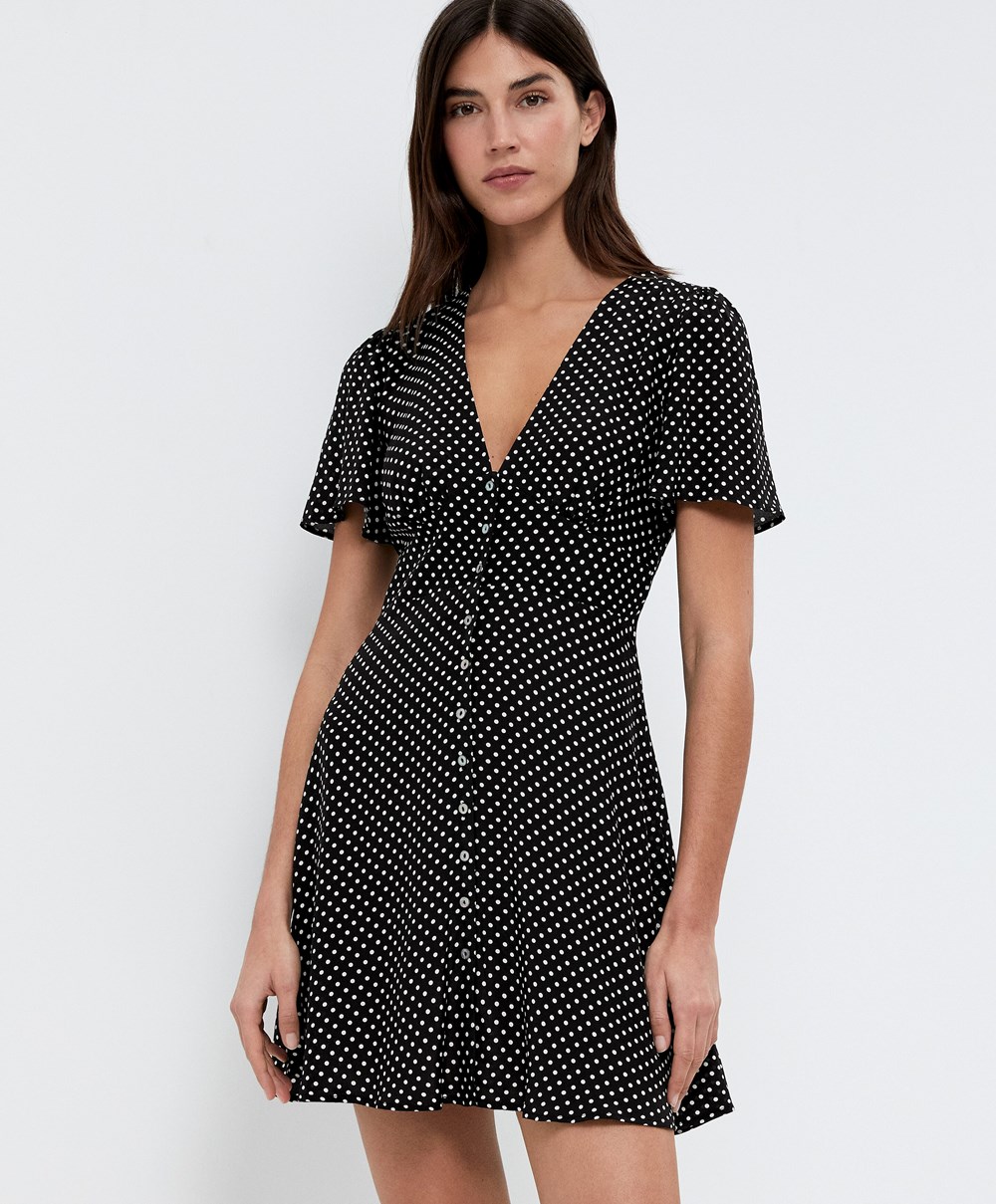 Oysho Kort Polka Dot Kjoler Svarte | LNVF83549