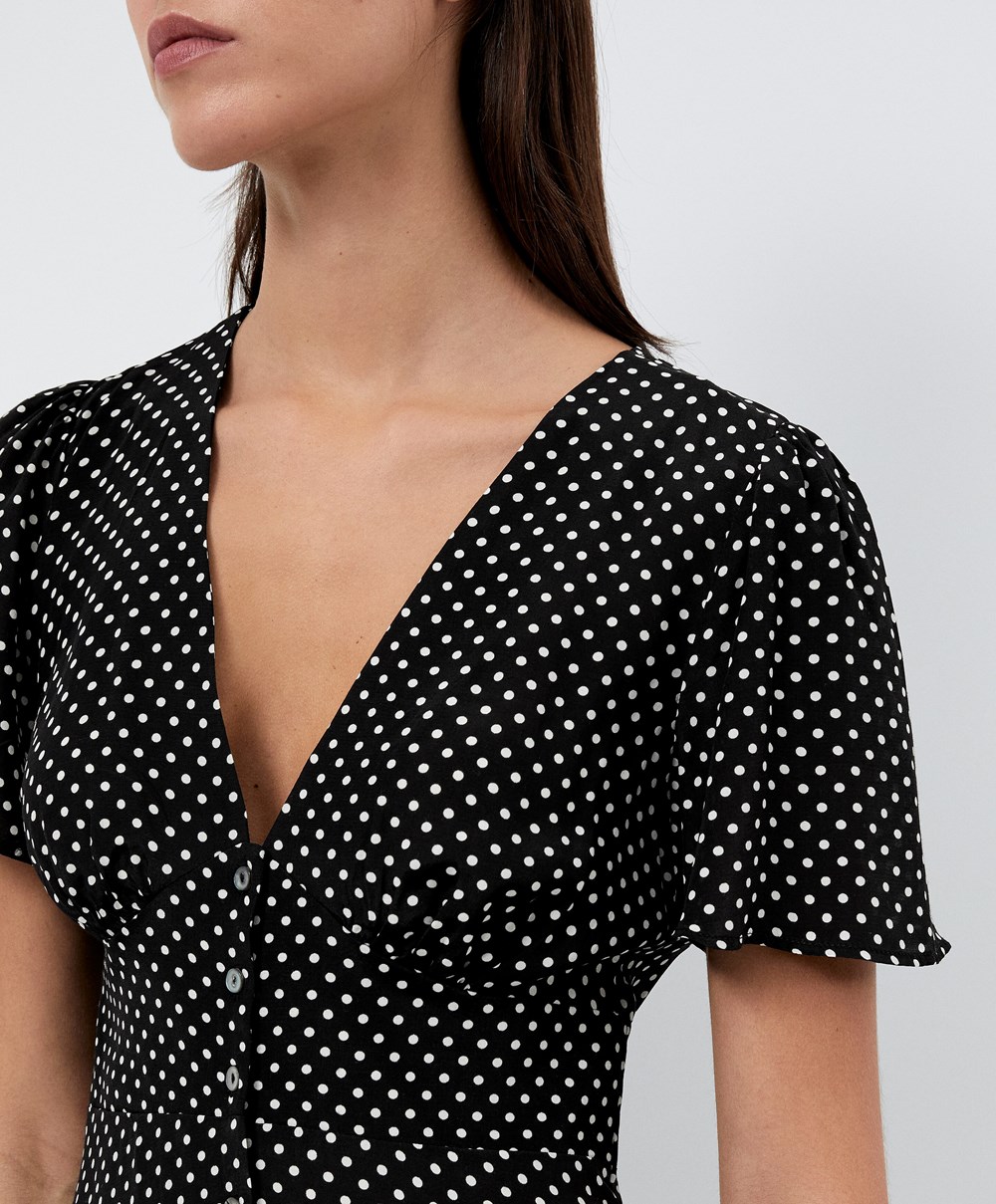 Oysho Kort Polka Dot Kjoler Svarte | LNVF83549