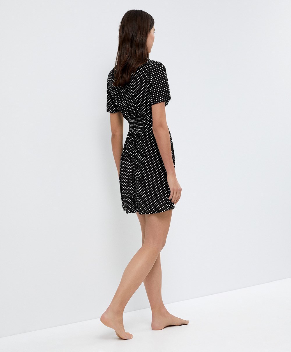 Oysho Kort Polka Dot Kjoler Svarte | LNVF83549