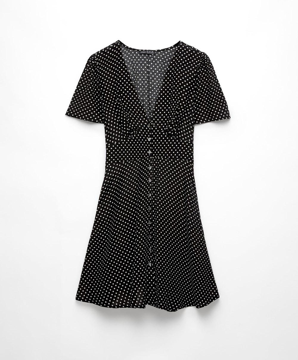 Oysho Kort Polka Dot Kjoler Svarte | LNVF83549