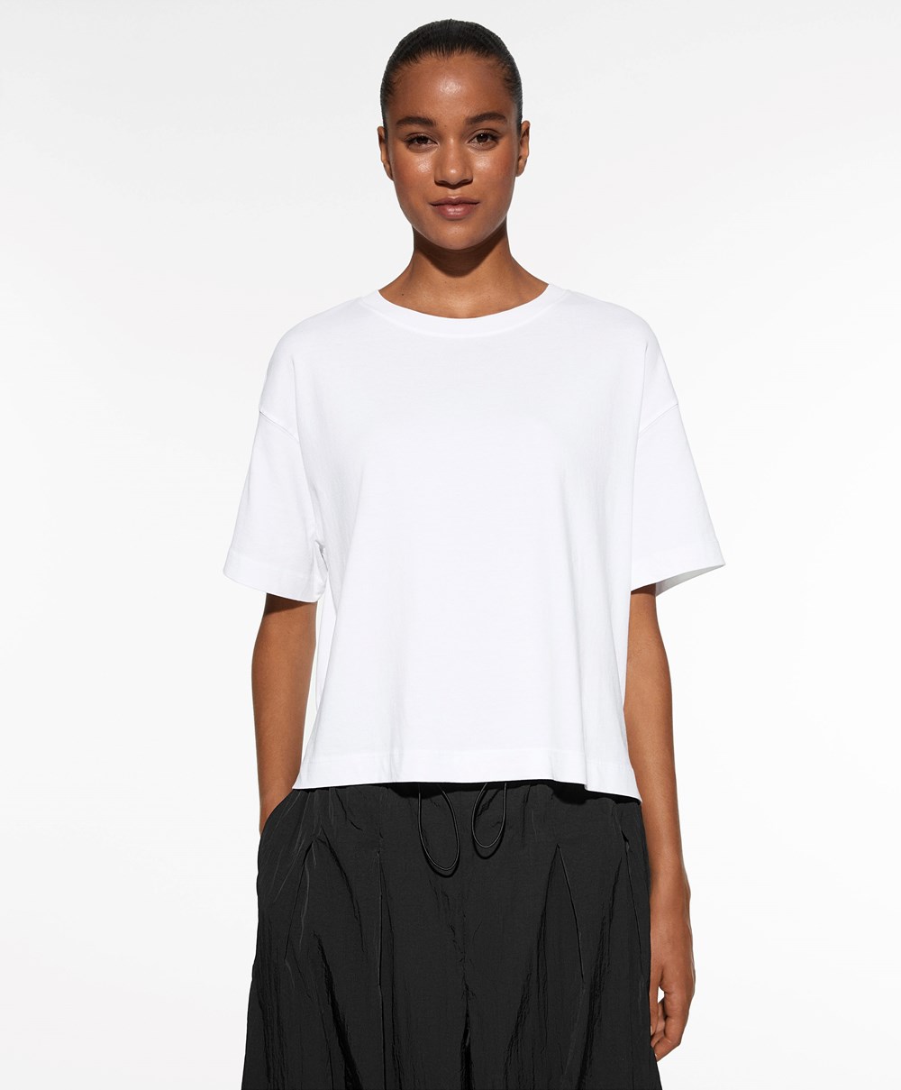 Oysho Kort Sleeve Bomull T-shirt Pale Ecru | LTKF30274