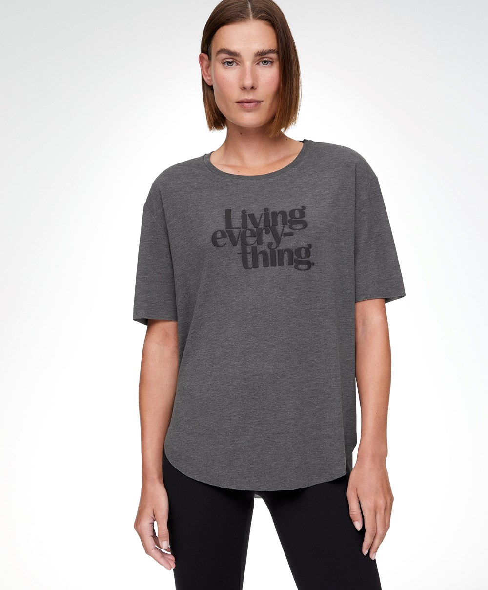 Oysho Kort Sleeve T-shirt With Slogan Marl | EXHY97482