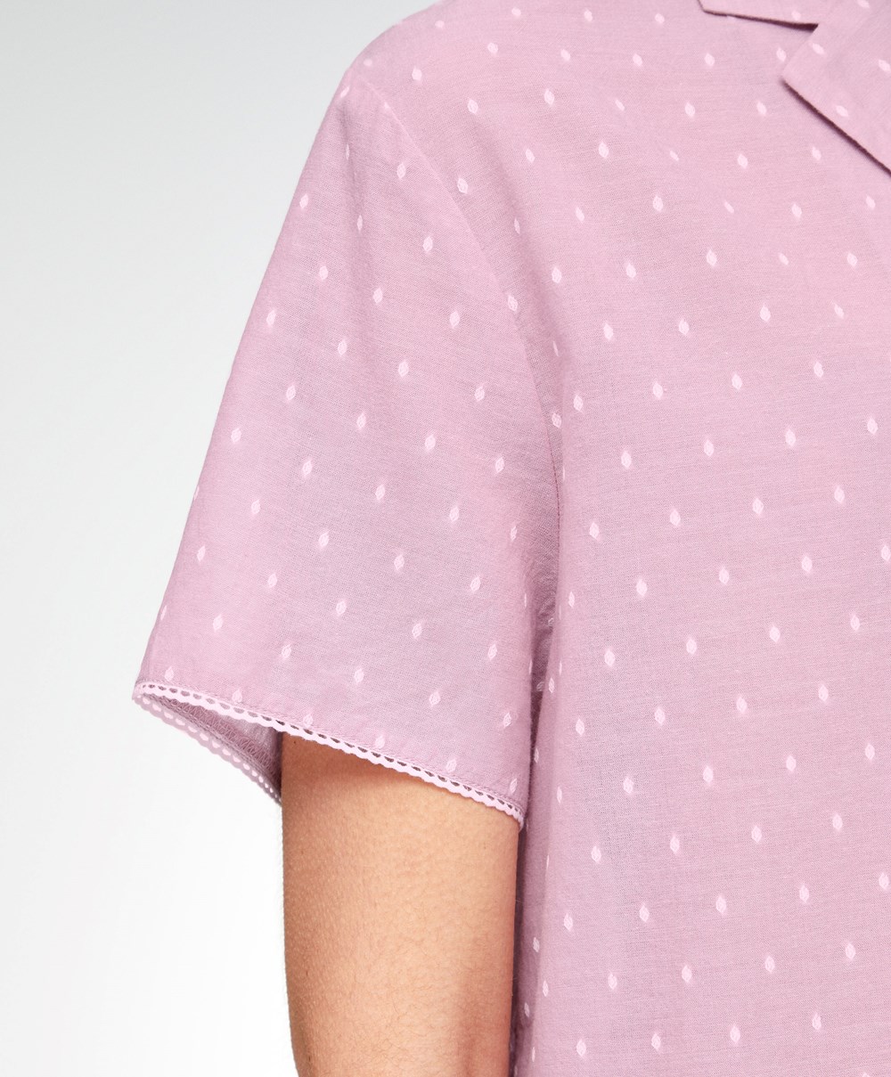 Oysho Kort-sleeved 100% Bomull Plumeti Shirt Mid-rosette | AHBR20981