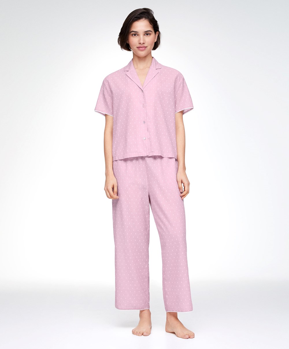 Oysho Kort-sleeved 100% Bomull Plumeti Shirt Mid-rosette | AHBR20981