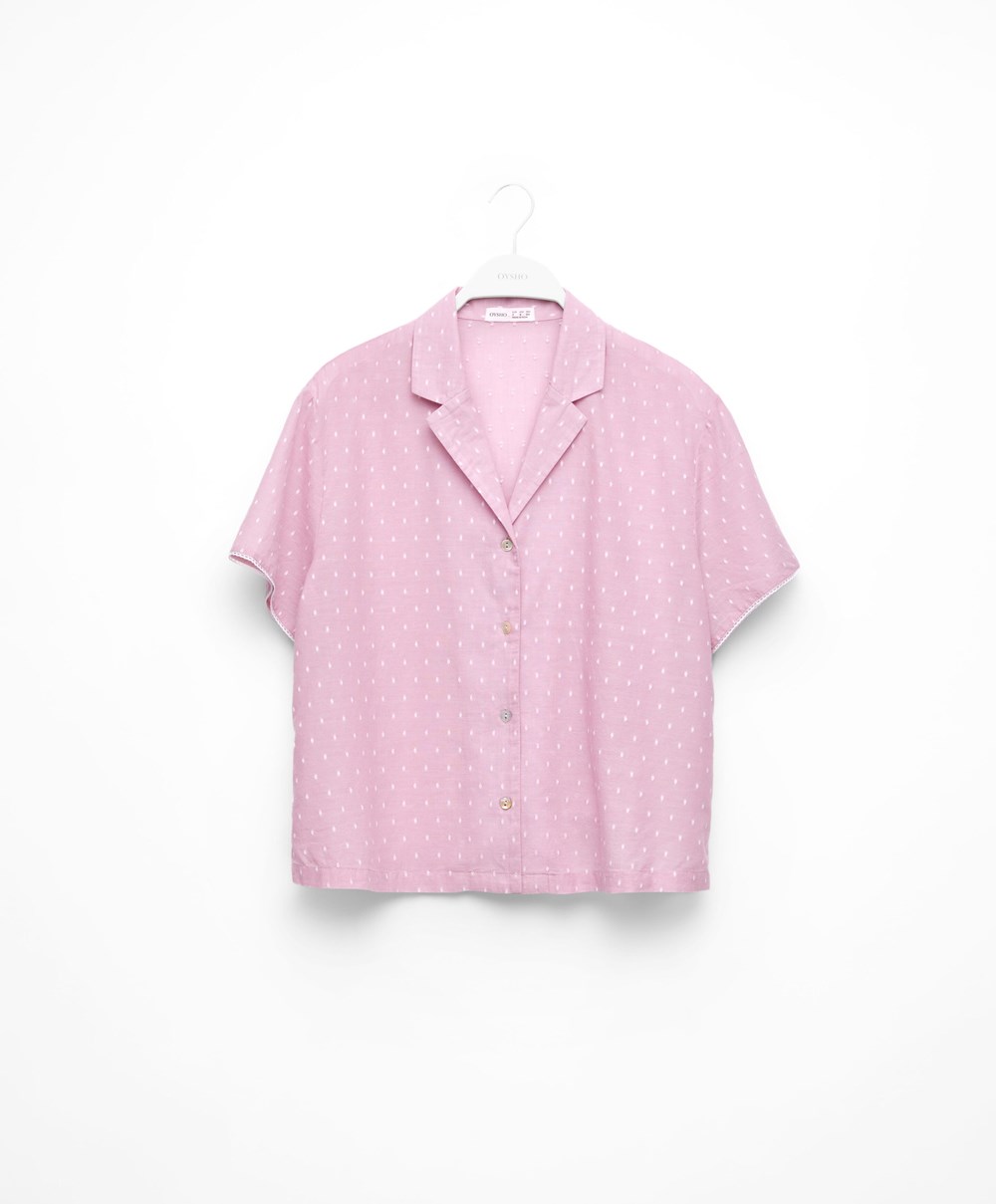 Oysho Kort-sleeved 100% Bomull Plumeti Shirt Mid-rosette | AHBR20981