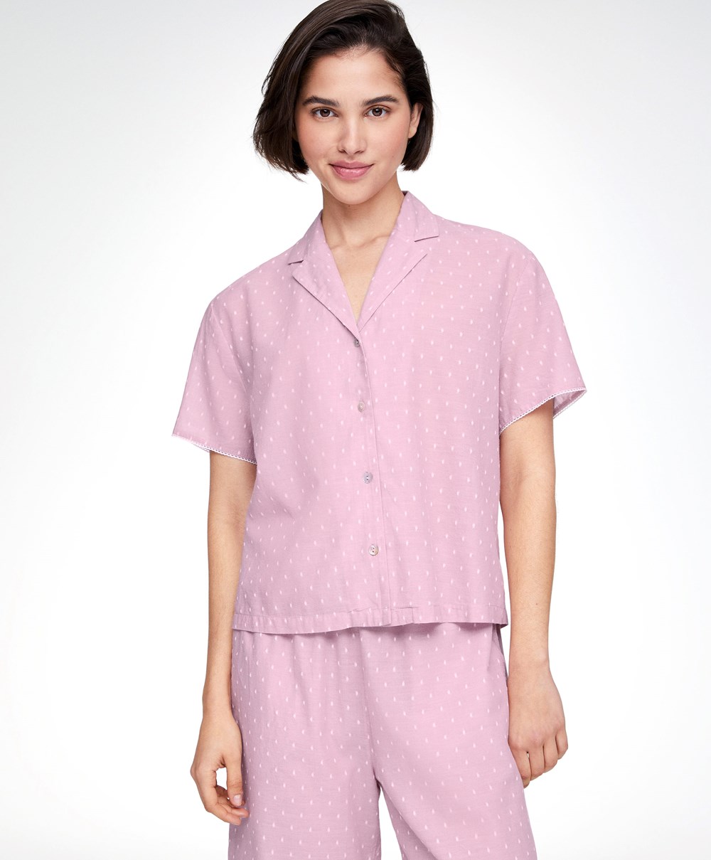 Oysho Kort-sleeved 100% Bomull Plumeti Shirt Mid-rosette | AHBR20981