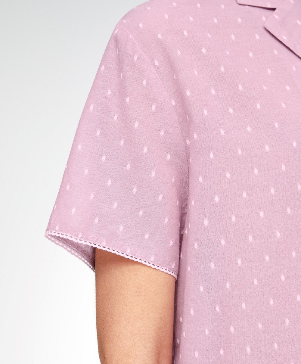 Oysho Kort-sleeved 100% Bomull Plumeti Shirt Mid-rosette | LPNT71932