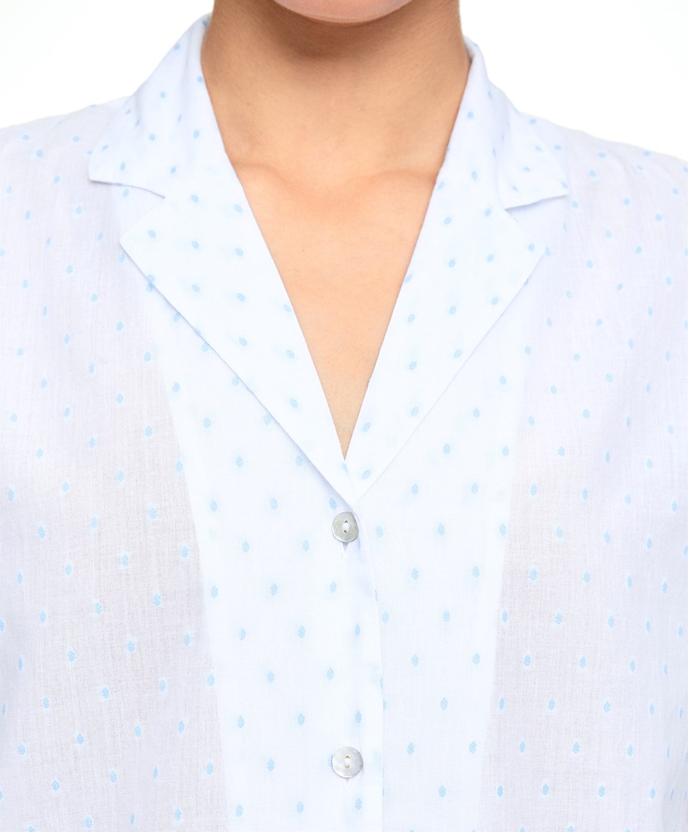 Oysho Kort-sleeved 100% Bomull Plumeti Shirt Hvite | SXKA93670