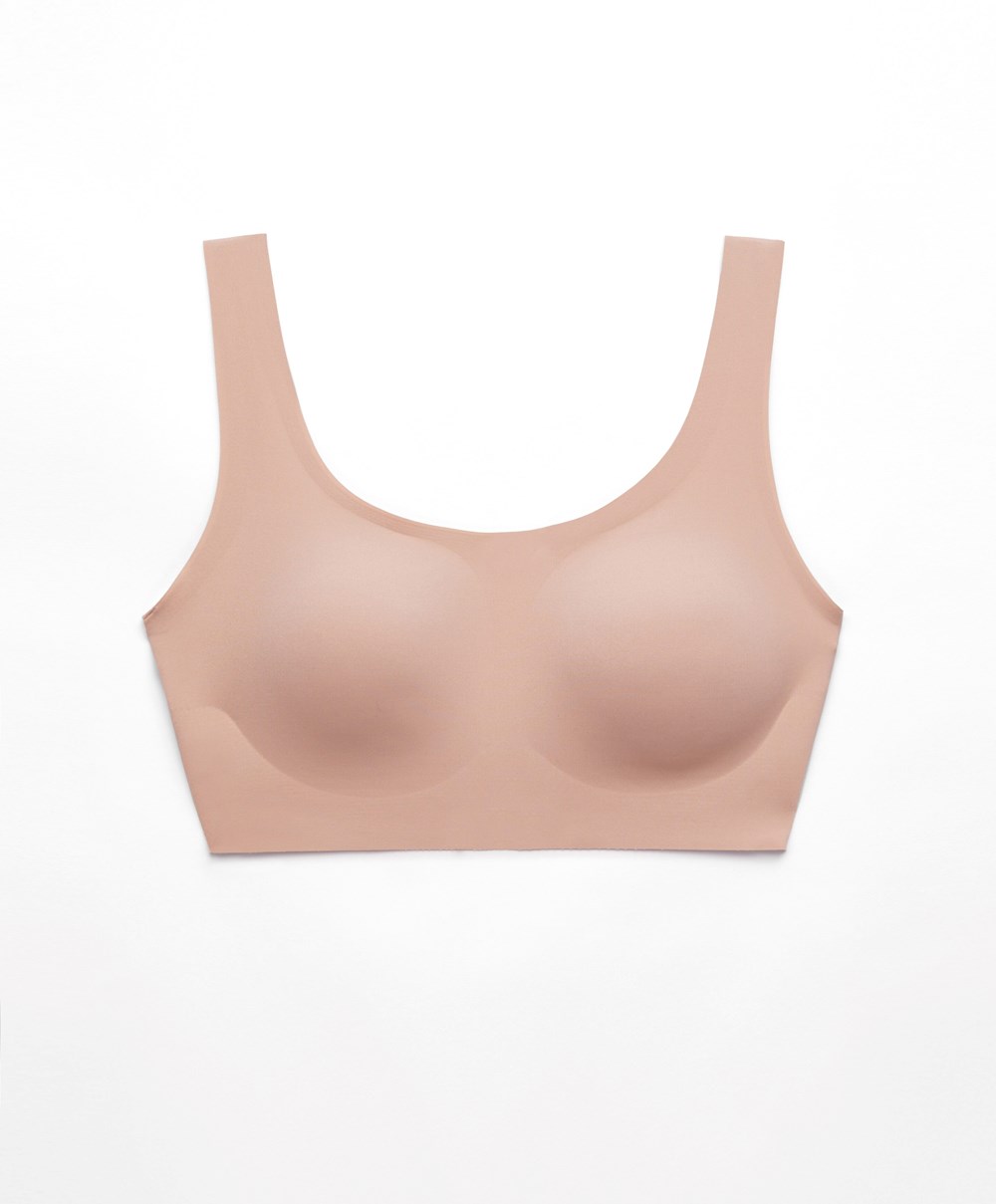 Oysho Laser-cut Invisible T-shirt Bra Top Beige | LFJV81574