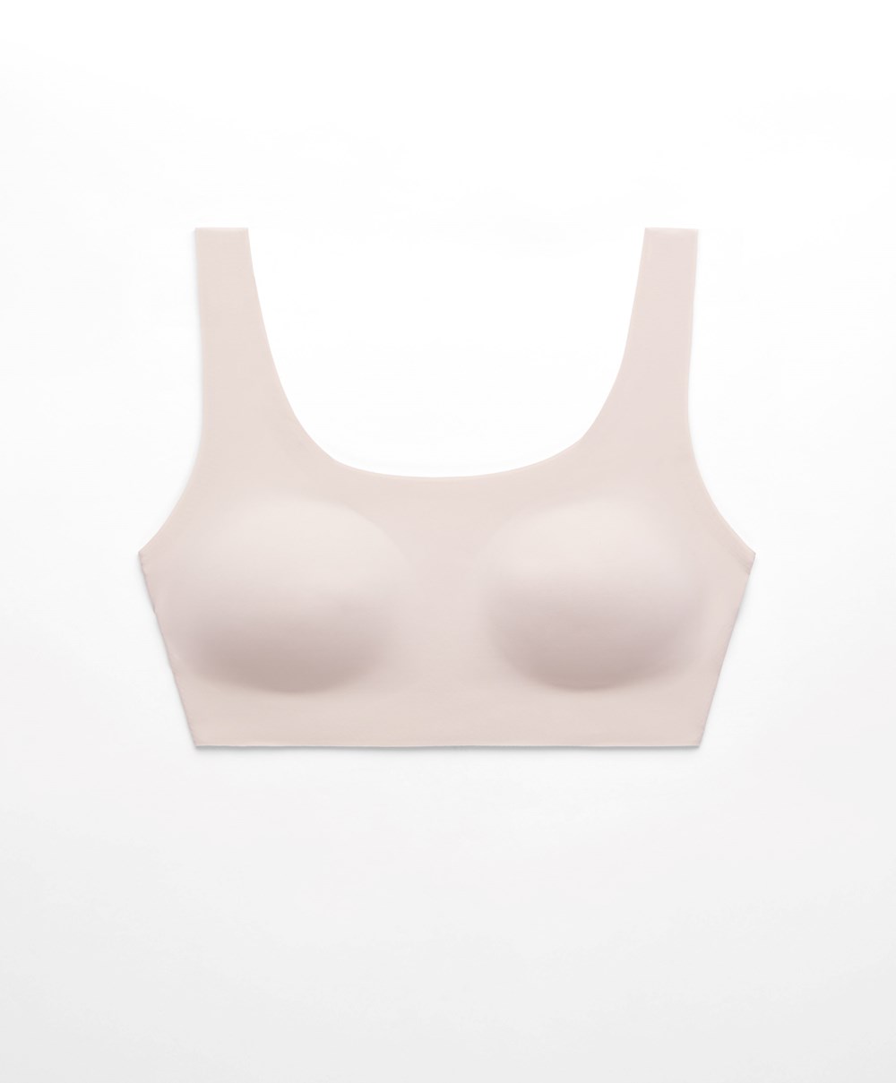 Oysho Laser-cut Invisible T-shirt Bra Top Almond | VYAO63425