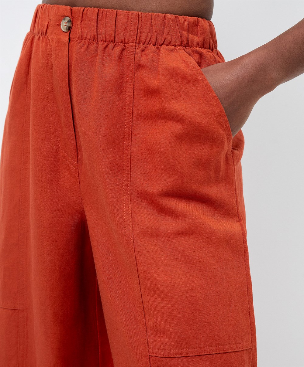 Oysho Linen Barrel Trousers Oransje | OKLS83574