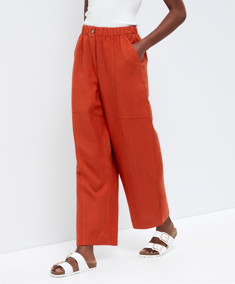 Oysho Linen Barrel Trousers Oransje | OKLS83574