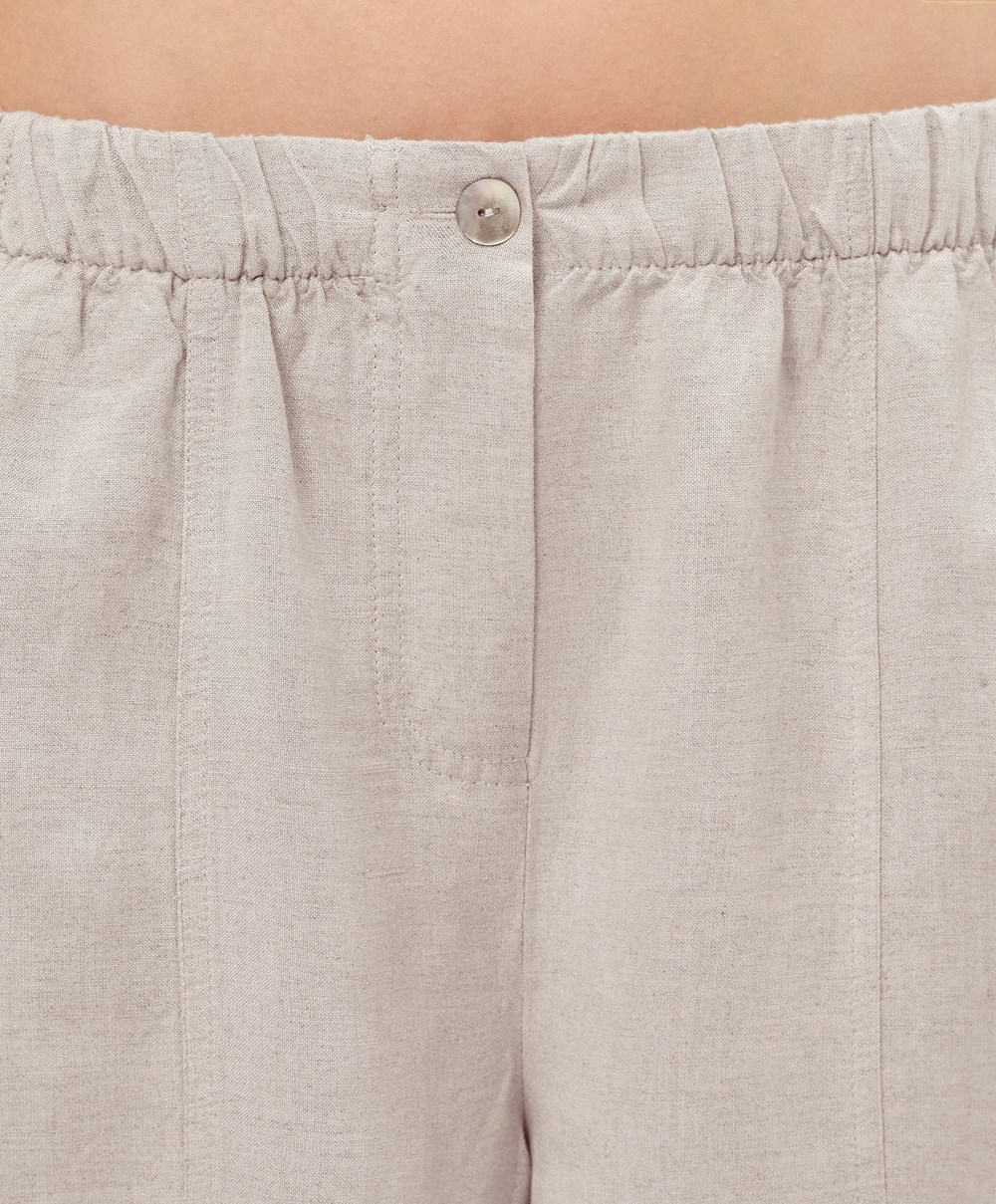 Oysho Linen Barrel Trousers Sand Melange | WJMF17653