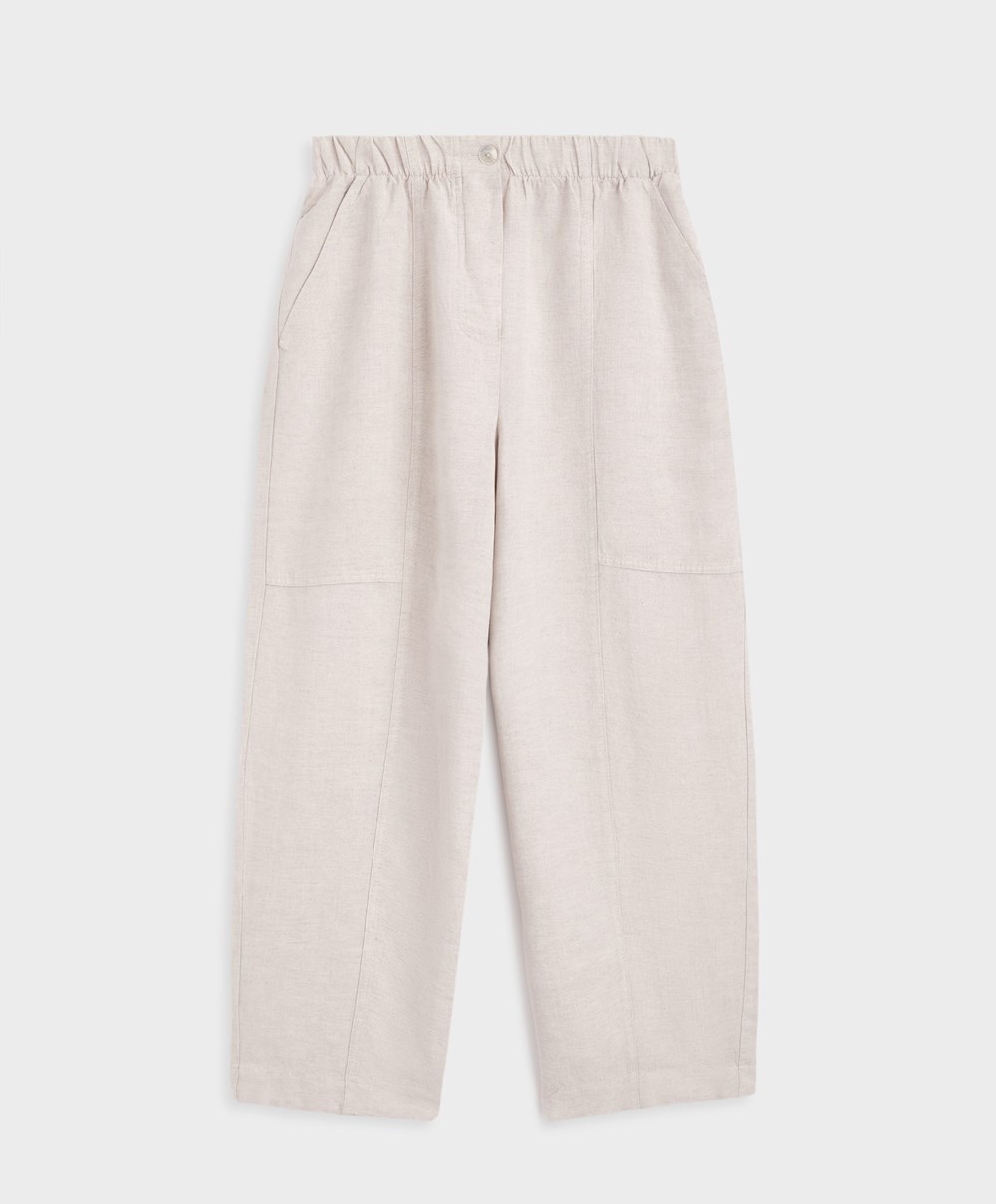 Oysho Linen Barrel Trousers Sand Melange | WJMF17653