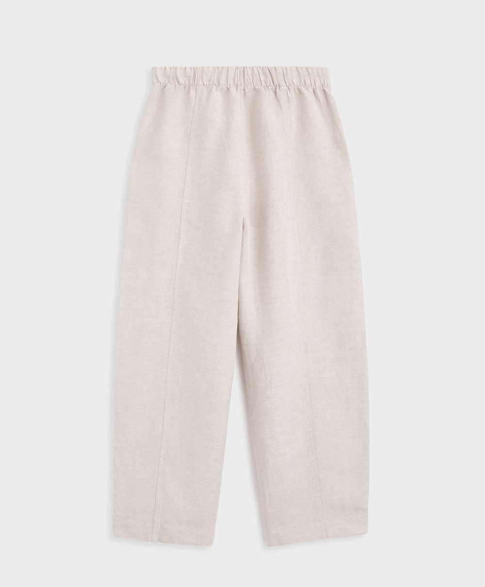 Oysho Linen Barrel Trousers Sand Melange | WJMF17653