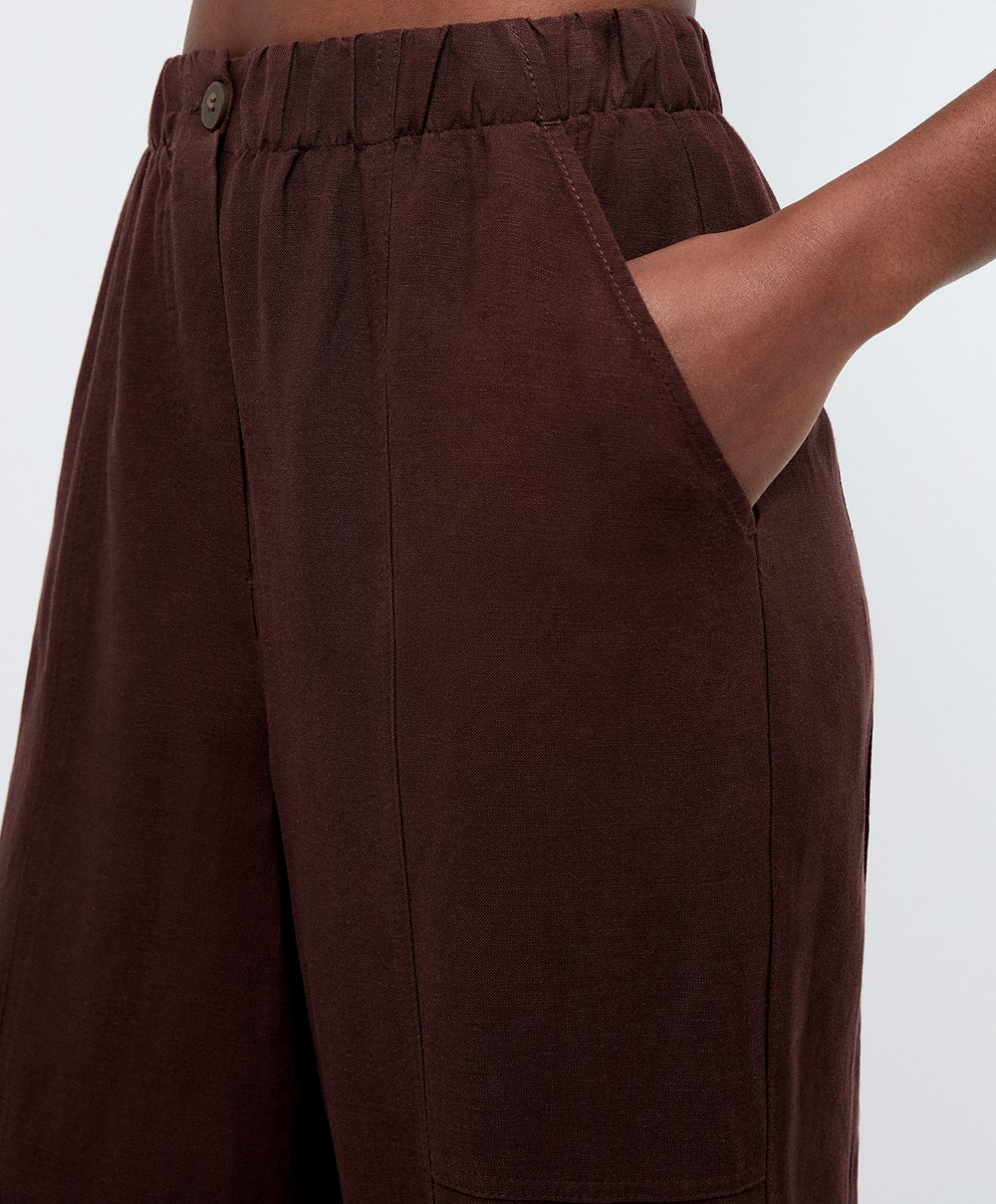 Oysho Linen Barrel Trousers Sjokolade | WAYF42398