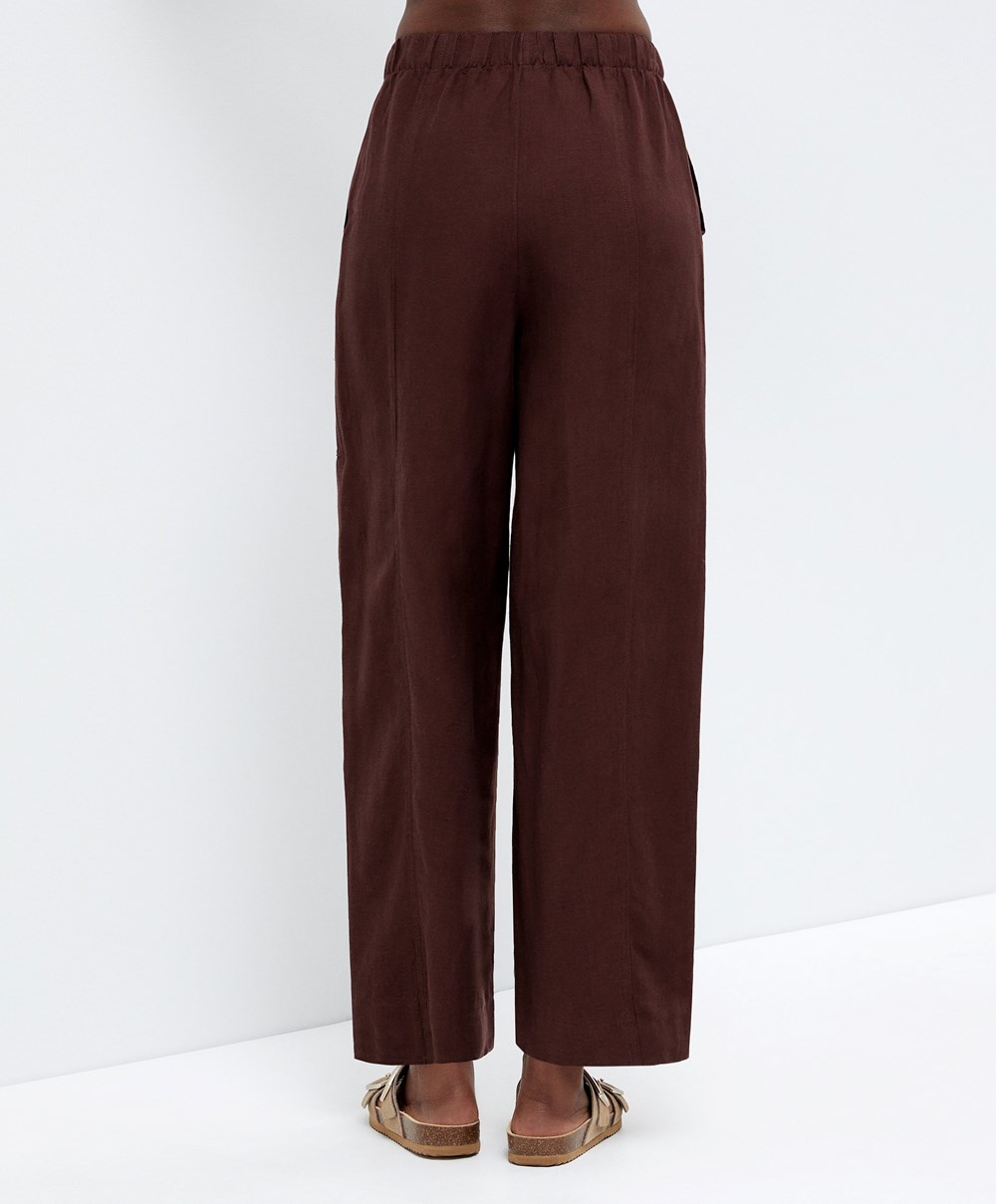 Oysho Linen Barrel Trousers Sjokolade | WAYF42398