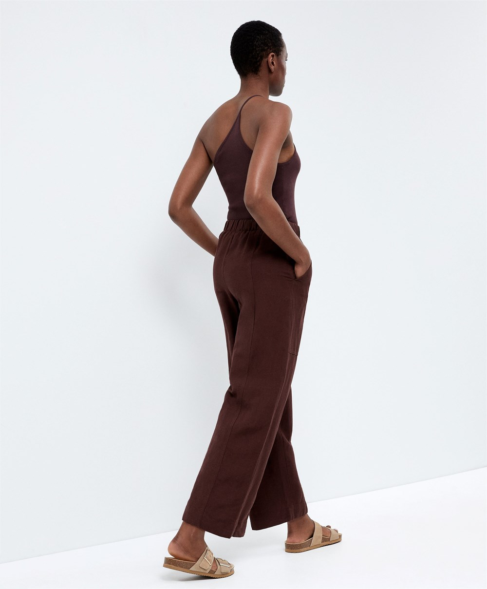 Oysho Linen Barrel Trousers Sjokolade | WAYF42398