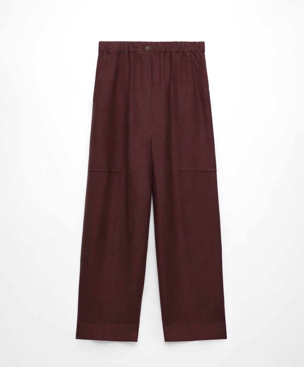 Oysho Linen Barrel Trousers Sjokolade | WAYF42398